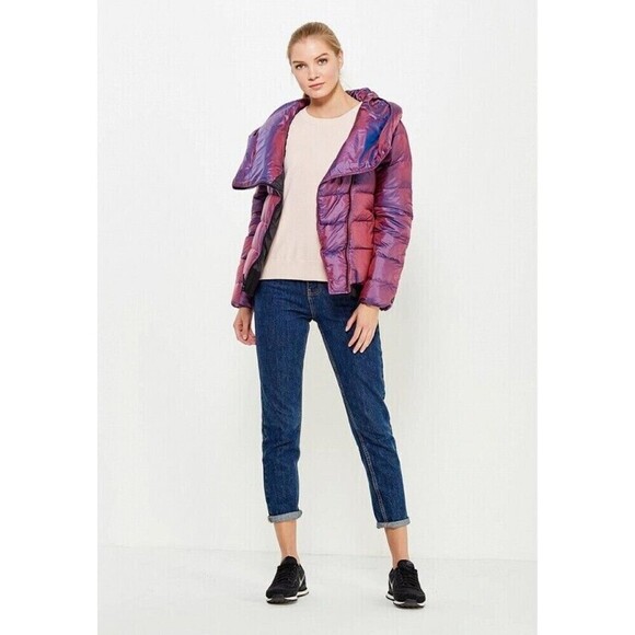 Nike Down Fill Iridescent Hooded Full Zip Puffer Jacket Large Purple Lined - Picture 2 of 15
